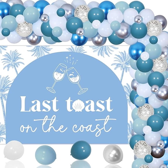 Last Toast on the Coast Bachelorette Party Decorations Coastal Backdrop Blue Balloon Garland Arch Kit for Women Nautical Beach Bach Bachelorette Bridal Shower Wedding Party Supplies
