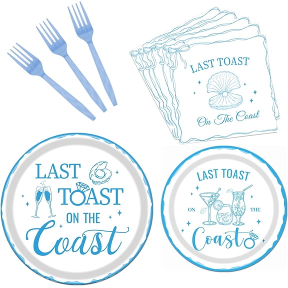 Last Toast on the Coast Bachelorette Tableware Party Decorations, 96PCS Coast Bachelorette Disposable Paper Plates and Napkins Forks Decoration for Birthday Decor, Serve 24
