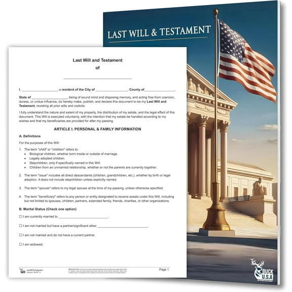 Last Will and Testament Kit 2025  Attorney-Prepared, 50-State Compatible, Customizable Will Forms with Instructions, Sample Completed Will, Codicil Form, Estate Planning Kit for Singles & Families