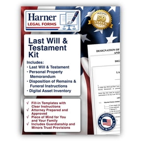Harner Legal Forms Last Will and Testament Kit with Funeral Instructions, Digital Assets Inventory, and Personal Property Memorandum