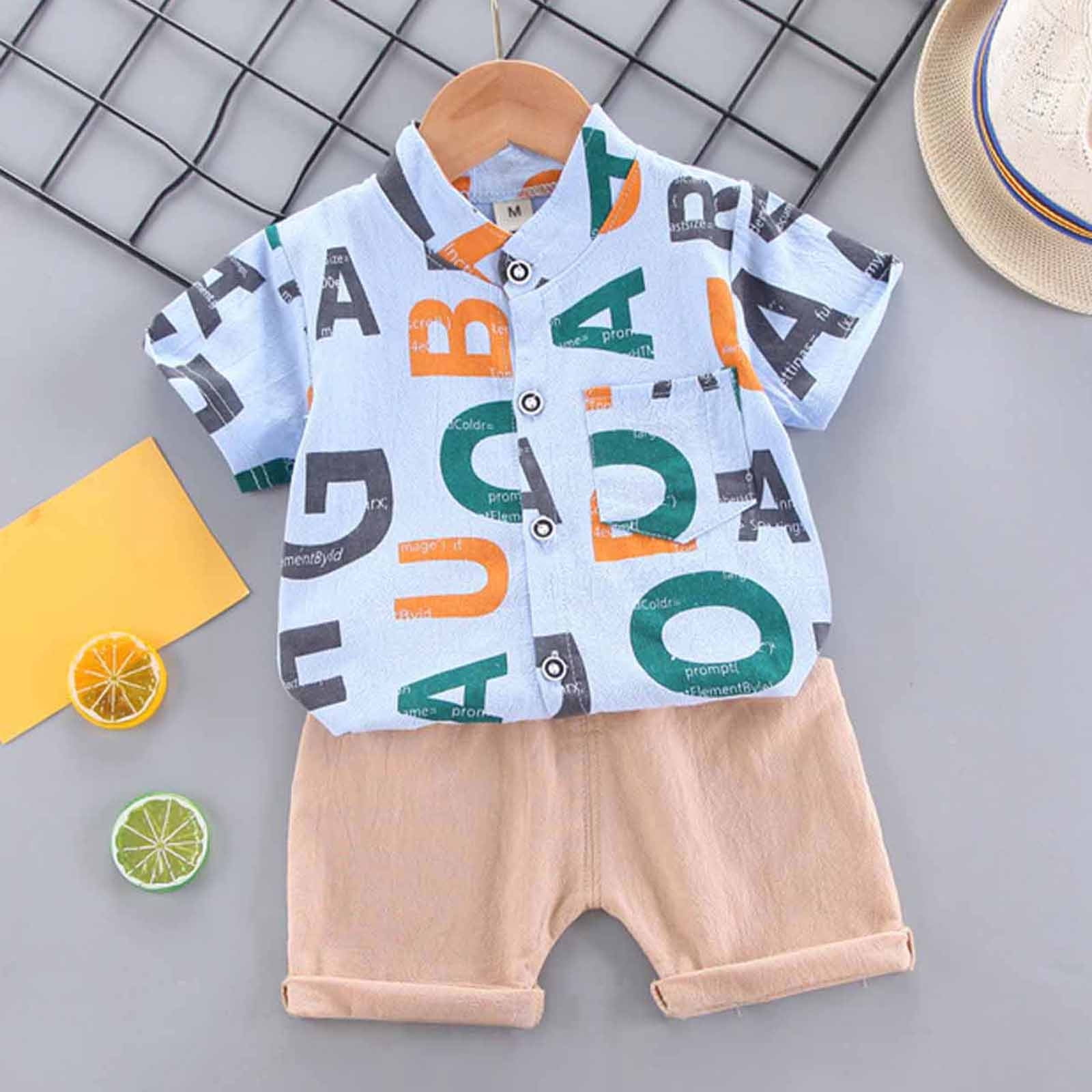 Lastesso Baby Boy Clearance Outfits 14t Print Short Sleeve Button Down