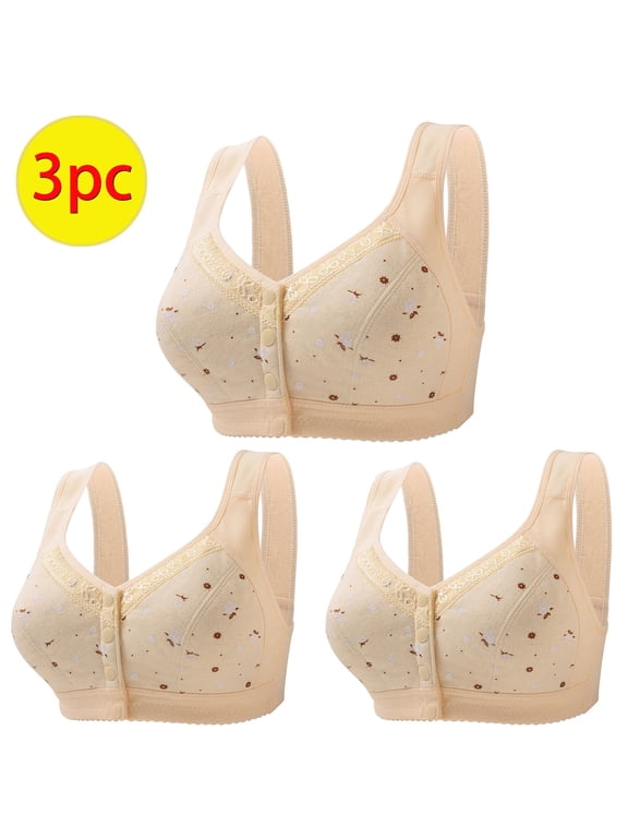 Lastesso Bras for Women Full Coverage Back Fat Front Closure No Underwire Bralette, Daisy Bra for Seniors Push up Wireless Bra