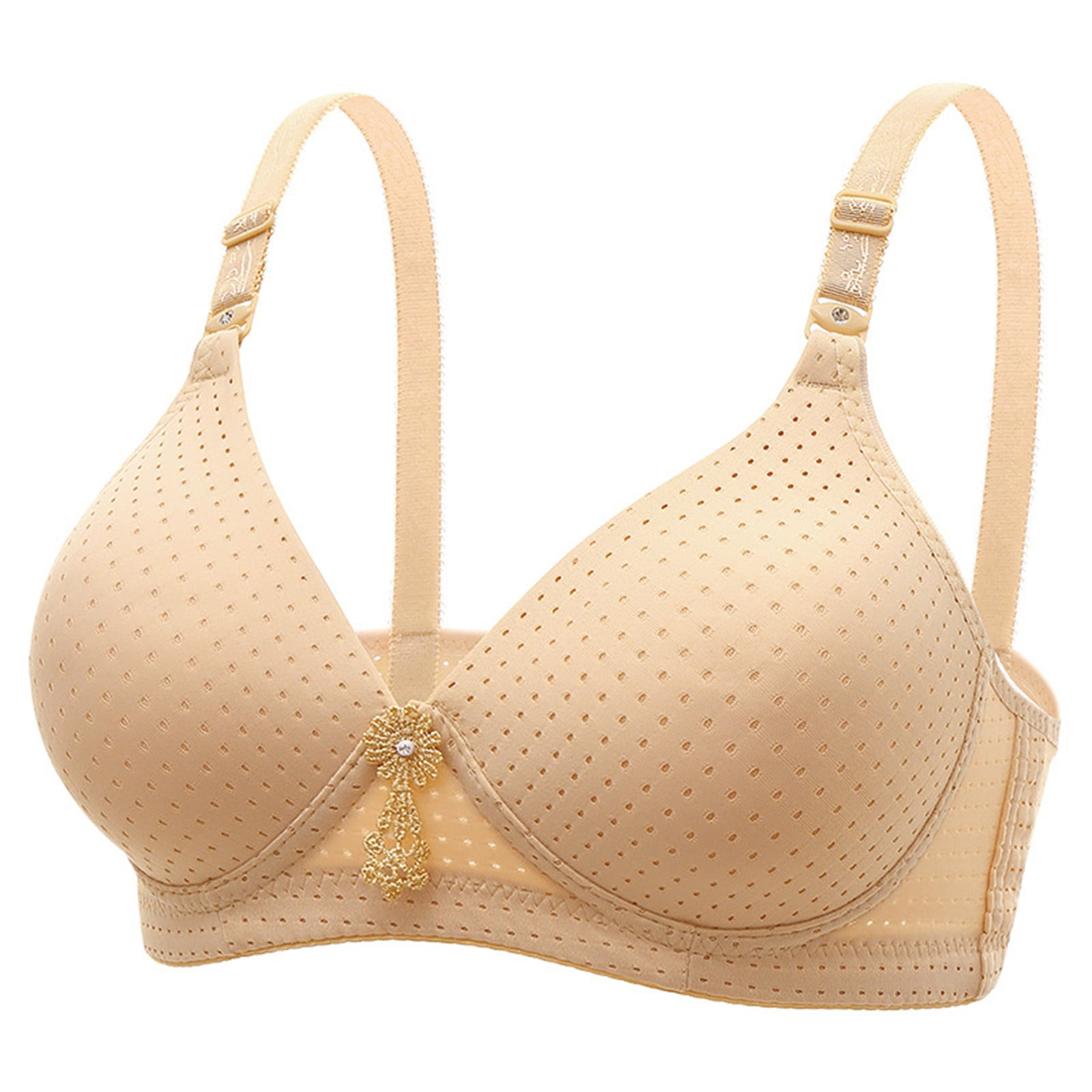BiZtdJrK Daisy Bras For Older Women, 2025 No Underwire Breathable Bra Front Closure Push Up Bralettes Everyday Plus Size Underwear Best Deals Today Beige