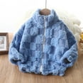 thumbnail image 1 of Lastesso Girls Fleece Jacket Plaid Zip Up Long Sleeve Coat Fall Winter Furry Warm Outerwear Blue Size 11, 1 of 6