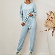 Lastesso Sleepwear for Women Plus Size Crewneck Long Sleeve Shirts and Pajama Pants 2 Pcs Pjs Set Casual Outfits
