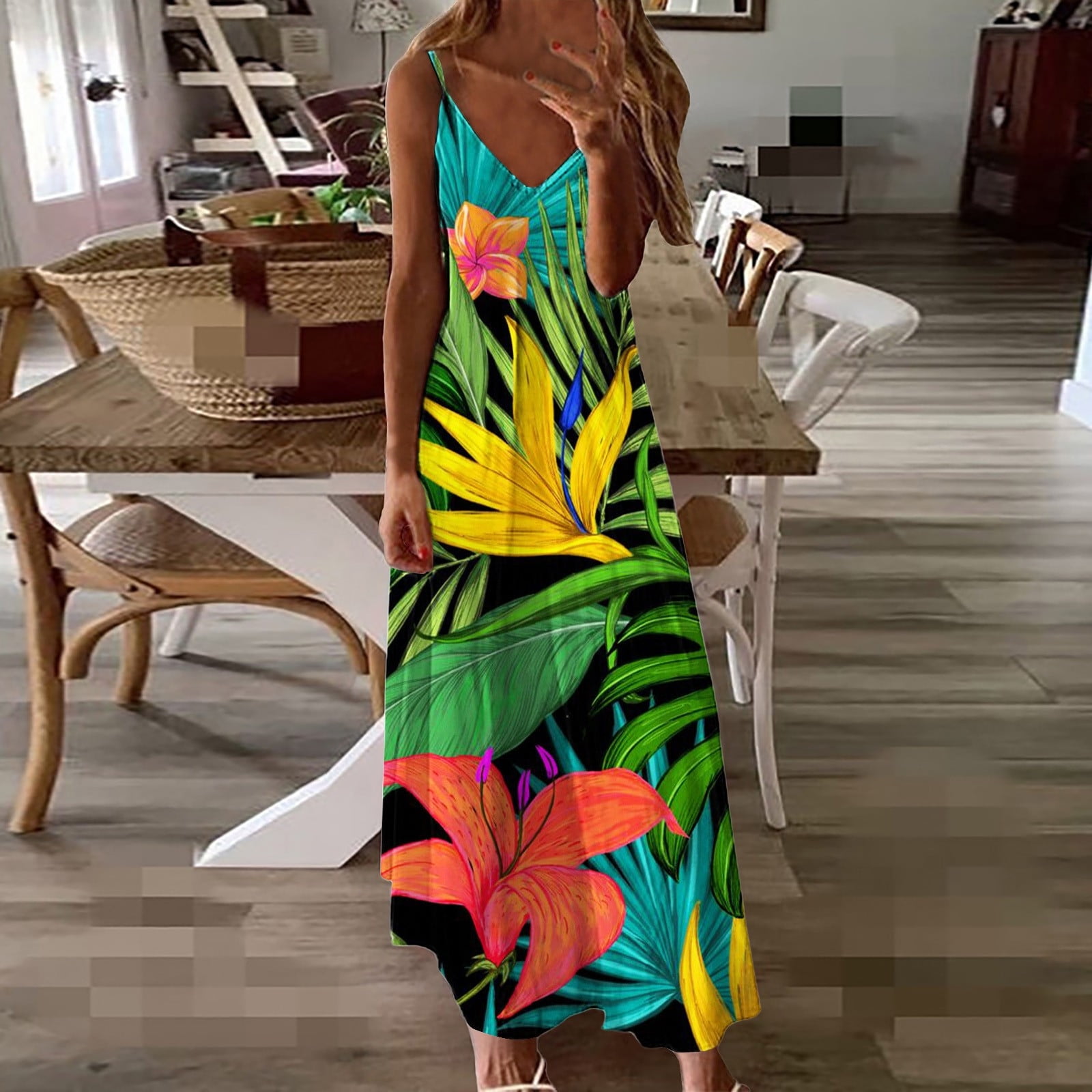 Lastesso Summer Beach Dresses for Women Tropical Print Sleeveless Long ...