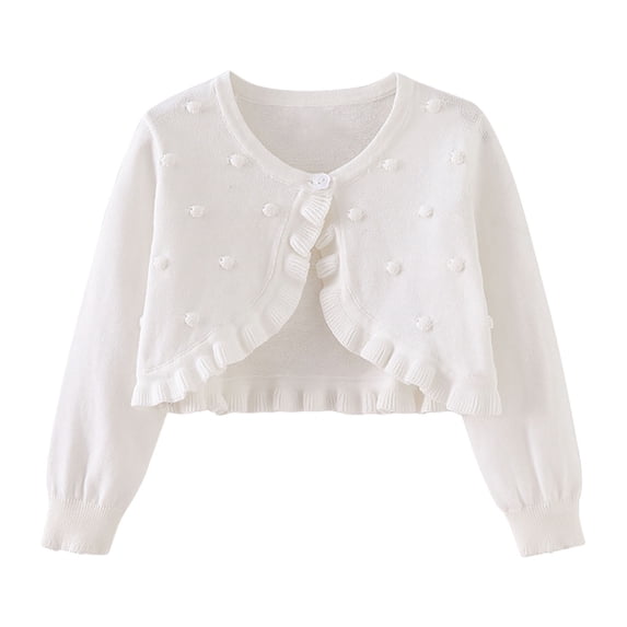 Lastesso Sweaters for Girls Bolero Knit Ruffle Cardigan Lightweight Cropped Shrug Sweater Outerwear White Size 2