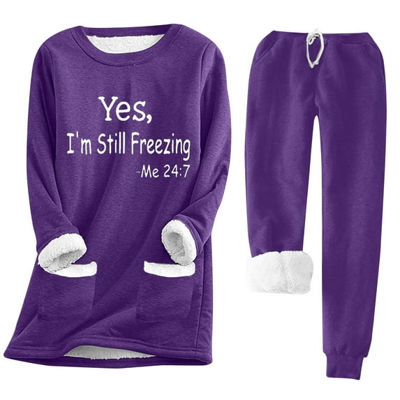 Lastesso Women Fleece Pj Sets Print Long Sleeve Tops & Pajama Pants Winter Warm Plush Homewear 2 Piece Lounge Set