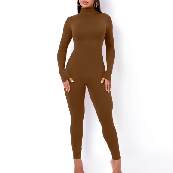 Amidoa Women Long Sleeve Jumpsuit Tracksuit High Neck Running Onesie Rompers Cheeky Casual Club Bodycon Outfits