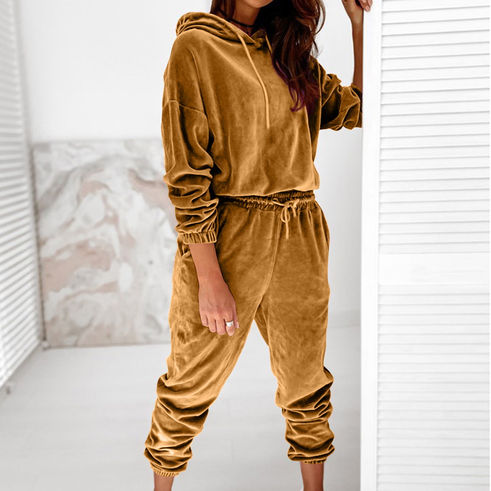 Lastesso Women s Velour Pajamas Super Soft Warm Pjs Sets Drawstring Long Sleeve Hoodies Joggers Plus Solid Homewear Walmart Business Supplies