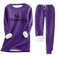 thumbnail image 1 of Amidoa Womens 2 Pcs Pajamas Sets Crewneck Long Sleeve Plush Blouse Tops Pants Winter Warm Homewear for Family, 1 of 4