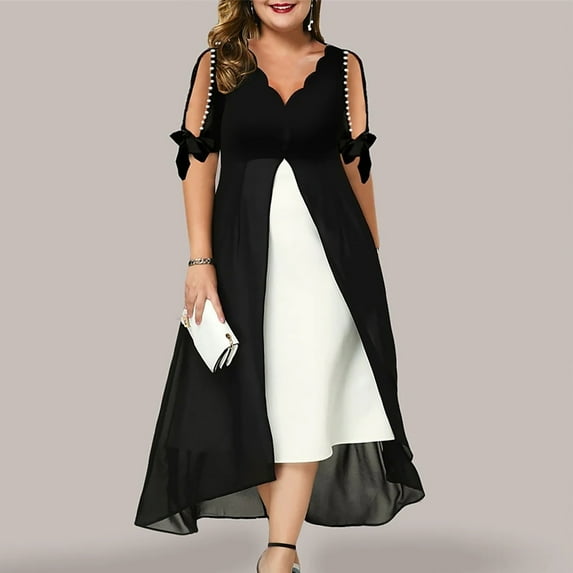 Amidoa Womens Plus Size Formal Dresses V Neck Off Shoulder Cocktail Party Dress Lace Sleeves Split A-Line High Low Dresses