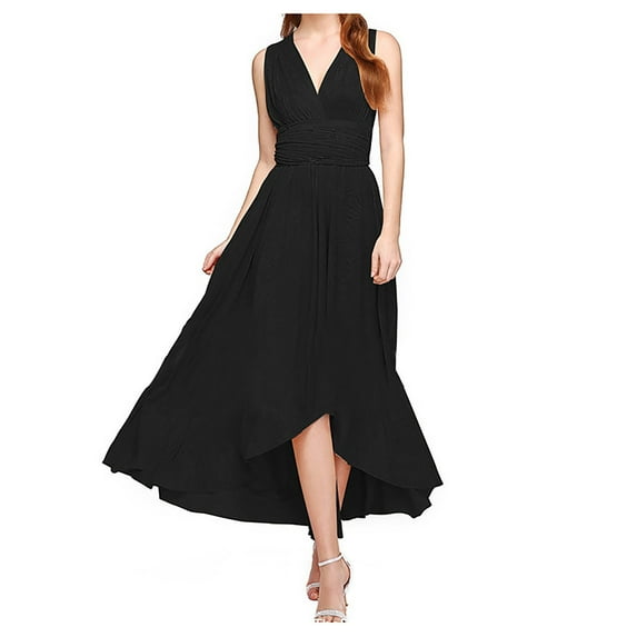 Lastesso Womens Solid Color Chiffon Dress V Neck Short Sleeve Wrap Dress Empire Waist Maxi Dress Elegant Swing Dress Evening Party