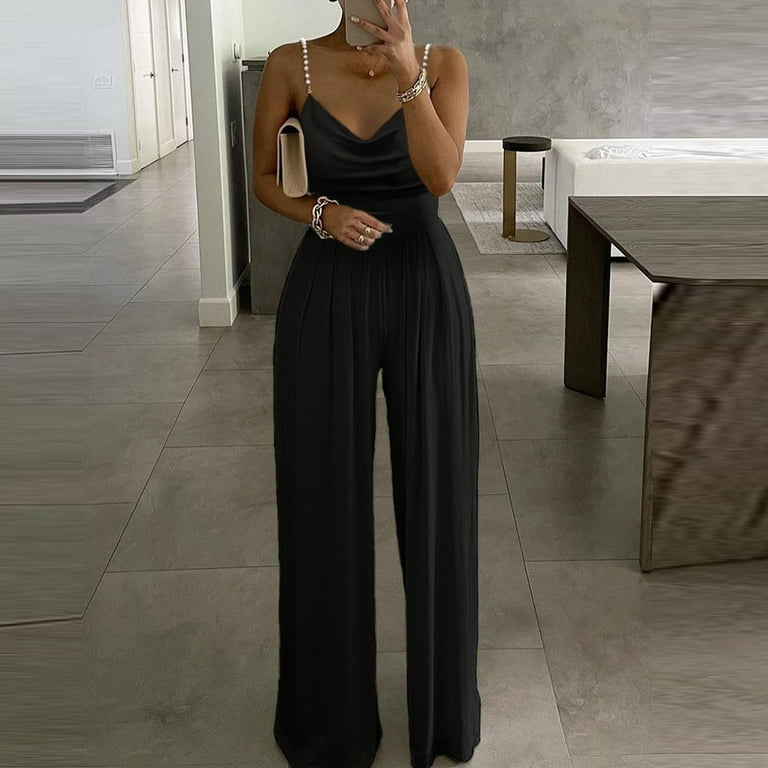 Lastesso Womens Spaghetti Strap Jumpsuits Casual Loose Sleeveless Romper  Wide Leg Dressy Pants Cheeky Deep V Neck Bib Overall - Walmart.com