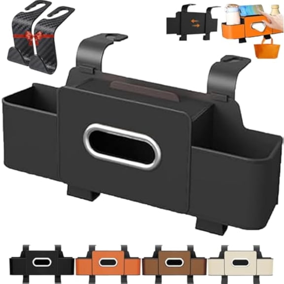Lastgear Headrest Backseat Organiser, Lastgear Car Accessories, Multifunctional & Waterproof Car Back Seat Organizer, with Drink Cup Holder and Hooks, Universal Fit for Most Cars (Black)