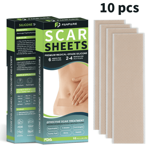 Lastkisy Medical Grade Silicone Scar Sheets,Skin Care Tape for Scars Removal,Scar Removal Strips for Acne,Burn Scars C-Section,Keloid Surgery Assisted Repair Scar Patch.Pack of 10