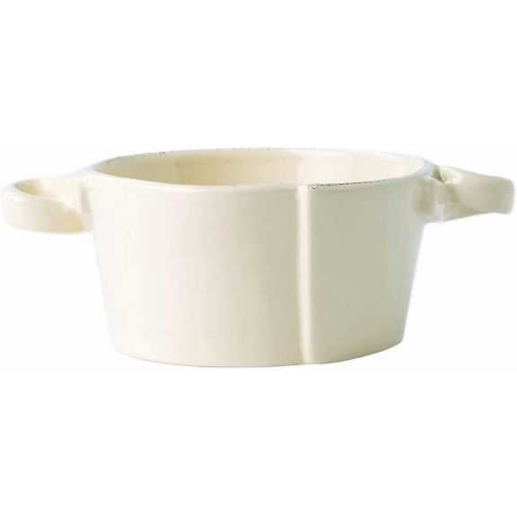 Lastra Linen Small Handled Bowl, Stoneware Serveware Dish for Dinner Party & Entertaining, 7.5" L, 5" W, 2.75" H