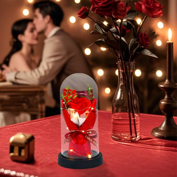 Lasts Forever Red Roses,Light Up Rose in Glass Dome,Gifts for Wife,Light Up Flower Gift, Ambiance & Gifting, for Valentine Birthday Home Decor