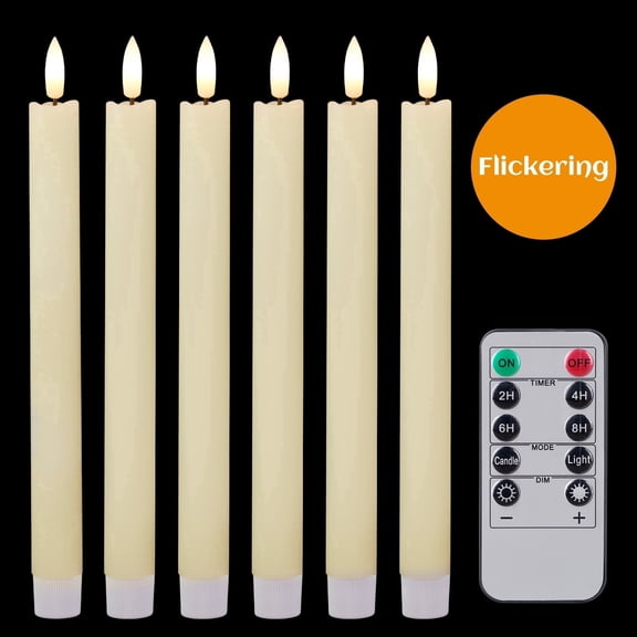 Lasumora Flameless Taper Candles with Remote and Timer, Battery Operated Real Wax Ivory LED Candles for Dinner Wedding Holiday Decor 6Pcs