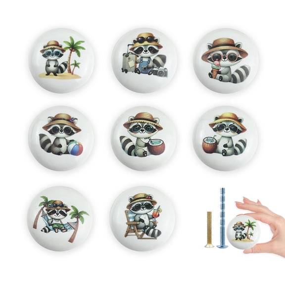 Jamjam 8 Pack 1.5" Cabinet Cupboard Door Knob Cute Safari Animals Ceramics Kids Nursery Room Dresser Drawer Handles Pulls