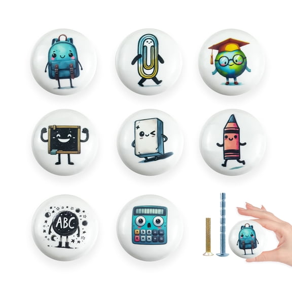 Jamjam 8Pack 1.5" Cute Unique Decorative Ceramic Style Cabinet Knob Kitchen Nursery Kids Furniture Cupboard Dresser Drawer Pulls and Knobs