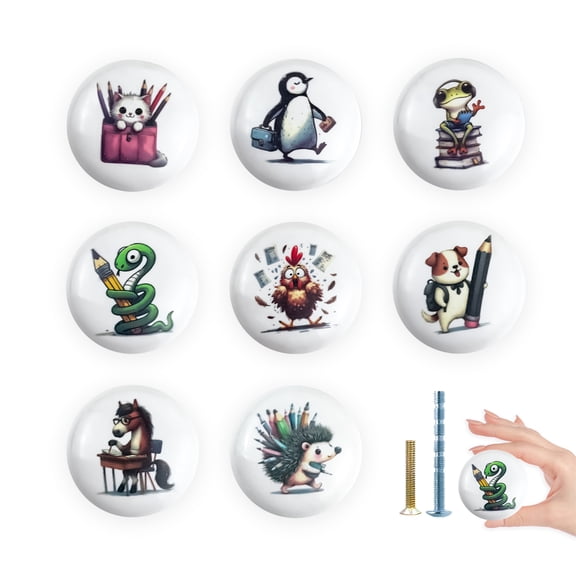 Jamjam 8Pack 1.5"Round Ceramic Decorative Unique Kids Nursery Animal Cabinet Door Cupboard Dresser Drawer Pulls and Knobs
