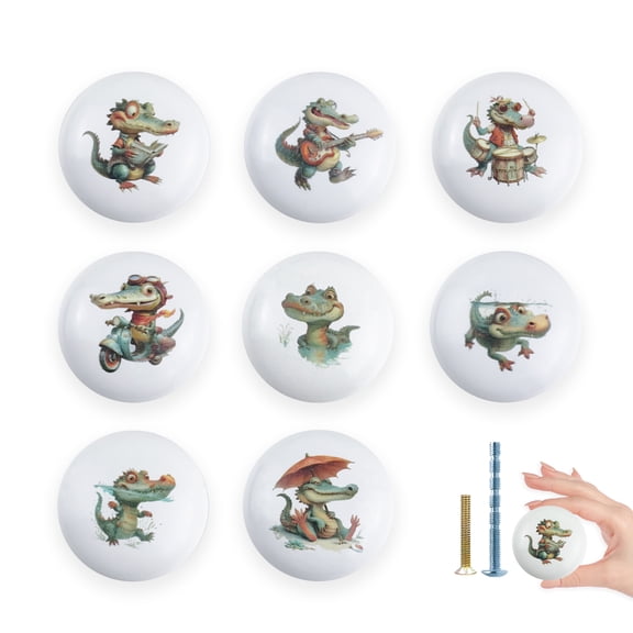 Jamjam Ceramic 8 Pack 1.5"Cartoon Crocodile Animal Kids Nursery Door Decorative Wardrobe Bathroom Cabinet Furniture Drawer Dresser Knobs and Pulls