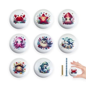 Jamjam Ceramic 8 Pack 1.5" Cute Fish Ocean Animal Ceramic Knob Nursery Kids Room Unique Cabinet Door Decorative Dresser drawer pulls and knobs