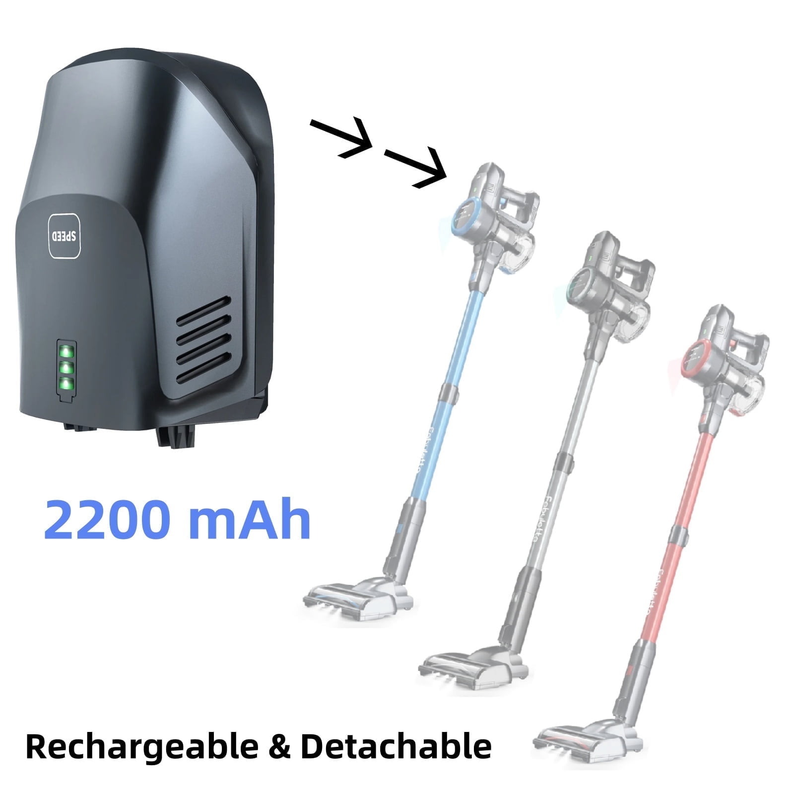 2200 mAh Rechargeable & Detachable Attachment Replacement Batteries For Lazyswan Fabuletta FSV001 & FSV1O1