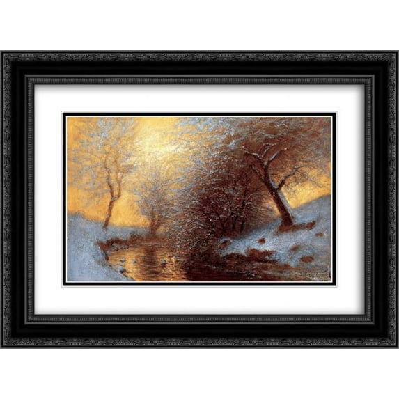 Laszlo Mednyanszky 2x Matted 24x18 Black Ornate Framed Art Print 'Brookside in Winter'