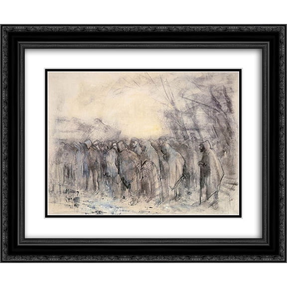 Laszlo Mednyanszky 2x Matted 24x20 Black Ornate Framed Art Print 'Prisoners Marching Off'