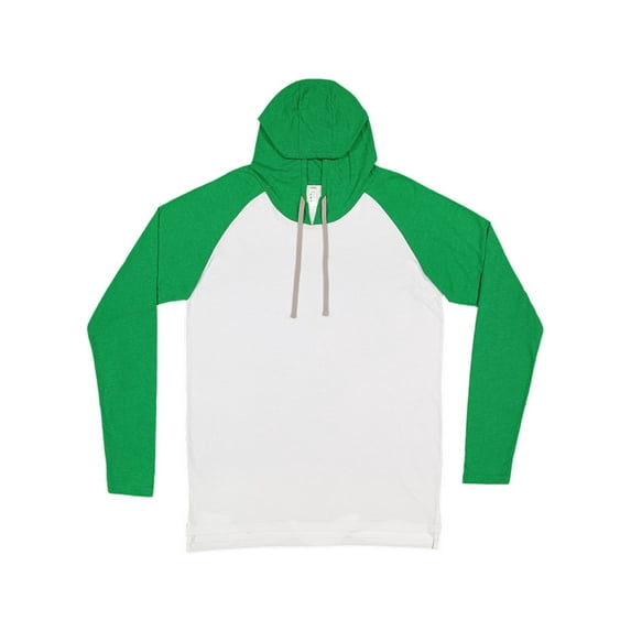 Lat Apparel 6917 Men's Hooded Raglan Long Sleeve, Blended White/Vn Green/Titanium, Small