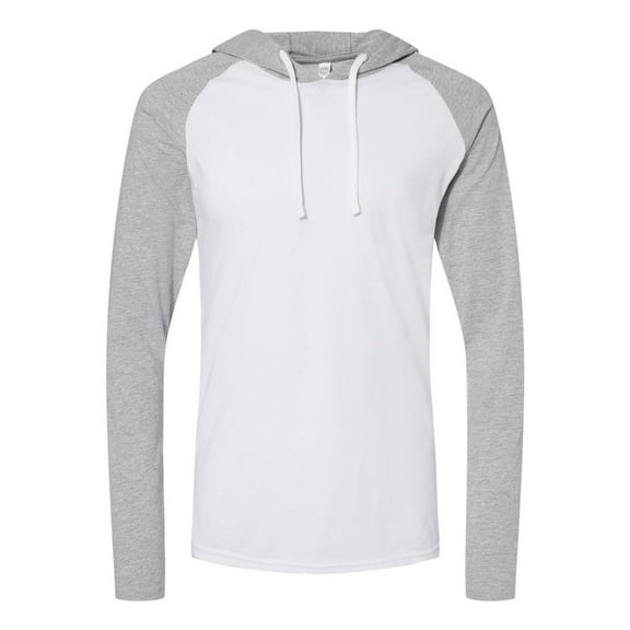 Lat Apparel 6917 Men's Hooded Raglan Long Sleeve, Blended White/Vn Heather/White, X-Small