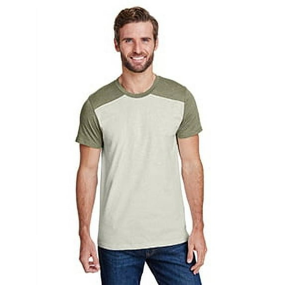Lat Apparel Men's Forward Shoulder Tee, Natural Heather/Vintage Military Green, Small