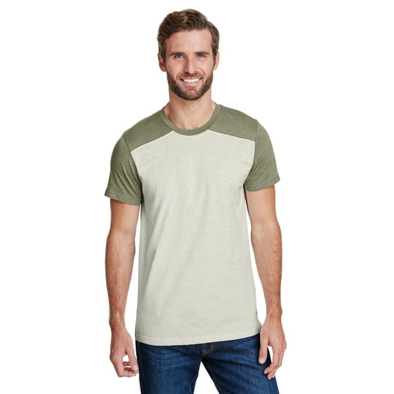 Lat Apparel Men's Forward Shoulder Tee, Natural Heather/Vintage Military Green, X-Large