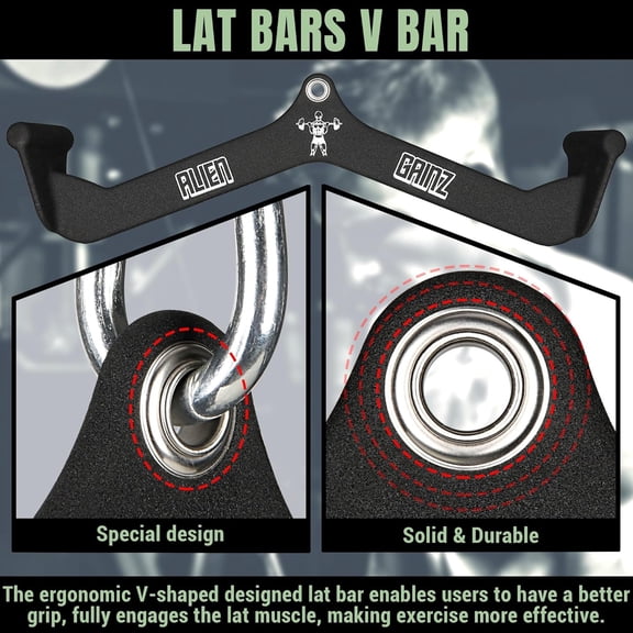 Lat Pull Down Bar - Heavy Duty Cable Attachments for Gym Machine with Ergonomic Angled Handles - Exercise Equipment for Bicep Curl, Tricep Pushdown, Back Pulldown - Black 18.9 x 4.3 x 6.5"