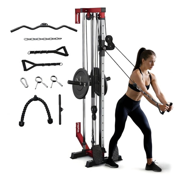 Lat Pull Down Machine,Cable Crossover Machine with 18 Positions Dual Pulley System,Multi-Function Compact Rowing Machines for Home Gym