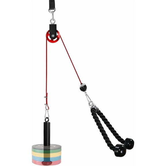 Lat Pull Down and Lift Weight Pulley System Cable Machine Attachment for Triceps, Biceps, Back, Forearm, Shoulder Home Gym Equipment