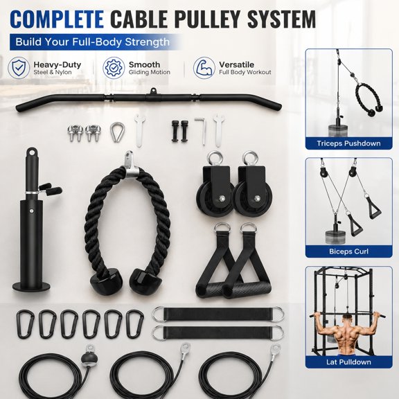 Lat Pull Down and Weight Lift Pulley System Cable Machine Attachment for Triceps, Biceps, Back, Forearm, Shoulder Home Gym Equipment