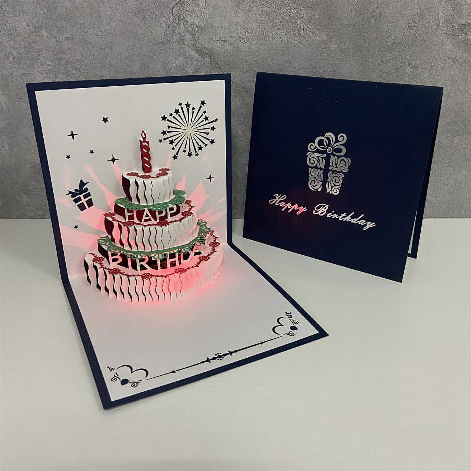 Latady 3D Pop Up Birthday Cards,Warming LED Light Birthday Cake Music