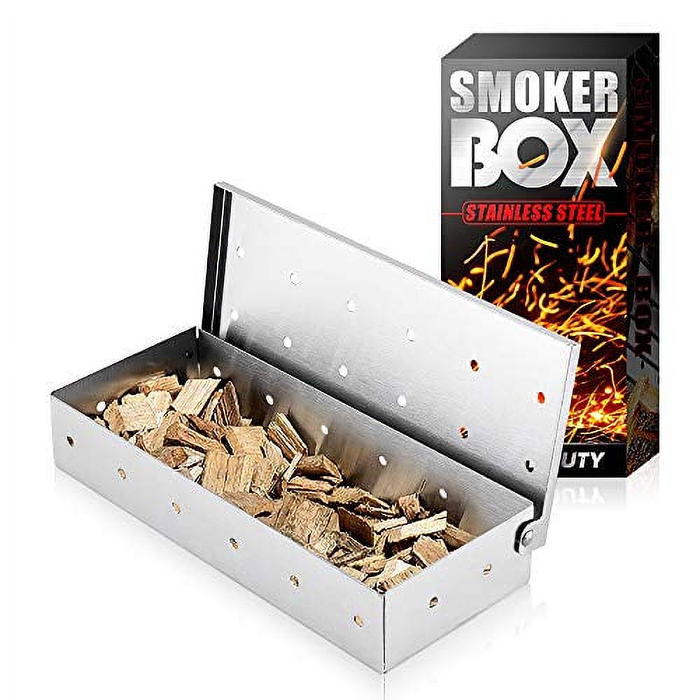 Latauar Smoker Box for BBQ Grill Wood Chips, Top Meat Smokers Box in Barbecue Grilling Accessories - 25% Thicker Stainless Steel Won't WARP - Barbecue Meat Smoking for Charcoal and Gas Grills. - image 1 of 3