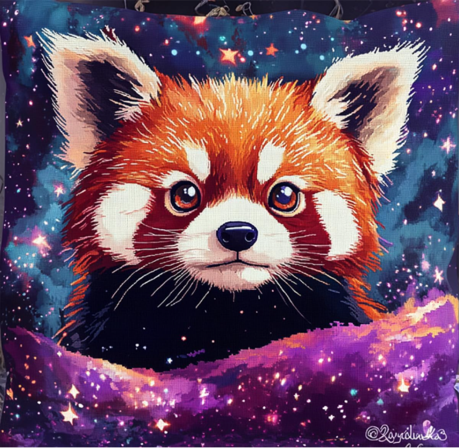 Latch Hook Craft Kits Red Panda Animal And Starry Sky DIY Latch Hook Kits Pillowcase Embroidery,Knitting,Gift For Adults Beginners 17x17In