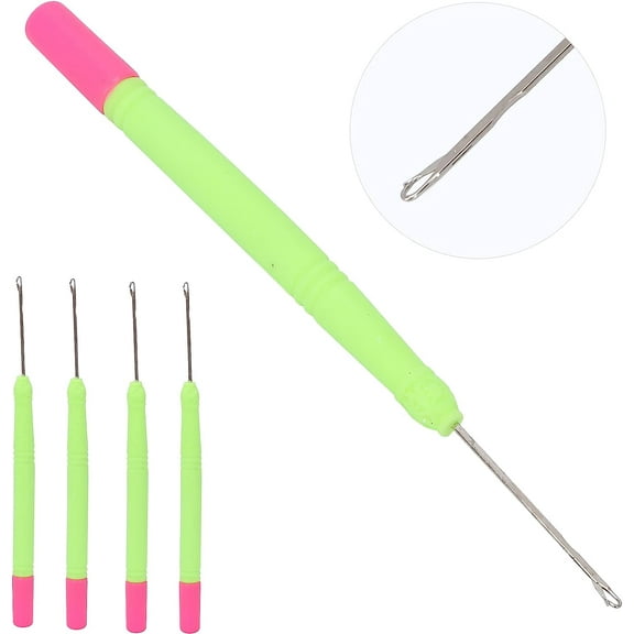 Latch Hook Crochet Needle,Dreadlocks Crochet Needles,Plastic Hair Extension Crochet Tool,Hook Needle for Braiding Hair (Green Handle and Rose red Tail)