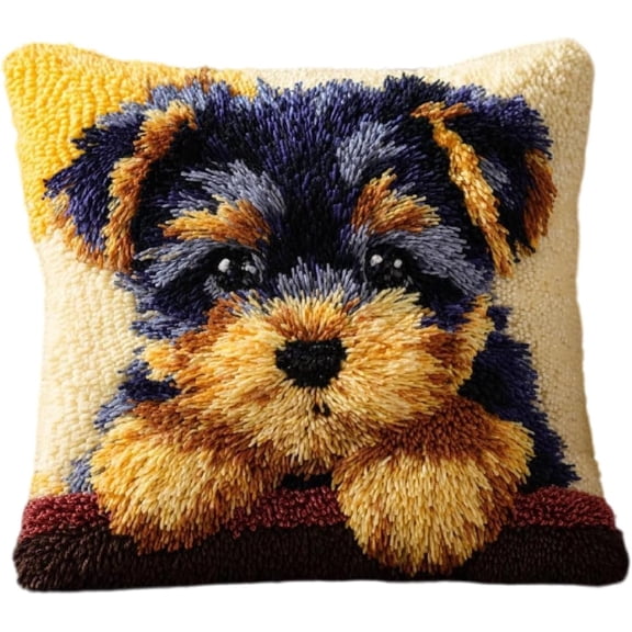 Latch Hook Cushion Kit Animal Dog DIY Crochet Pillow Kit Pre-Printed Pillowcase 17X17inch
