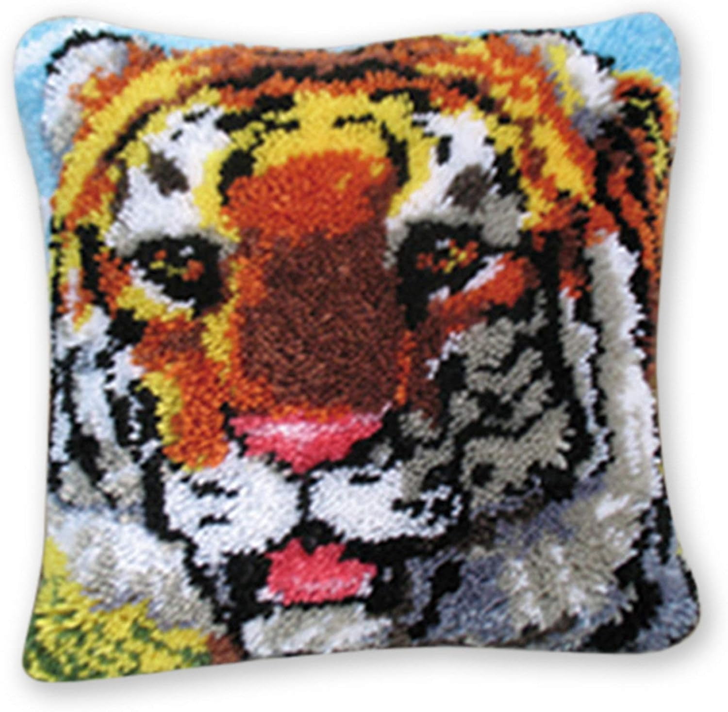Latch Hook Cushion Kit, Animal | Knitting Kits Cushion, Rug Making Kit for Starters, Latch Hook Kit for Beginners Adults or Children, Big Tiger Latch Hook Kit 43x43cm/17x17 inch