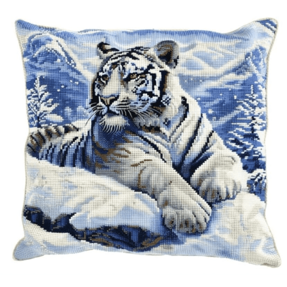 Latch Hook Cushion Kit, Animal White Tiger Knitting Kits Cushion, Rug Making Kit For Starters, Latch Hook Kit For Beginners Adults Or Children, Latch Hook Kit 43x43cm