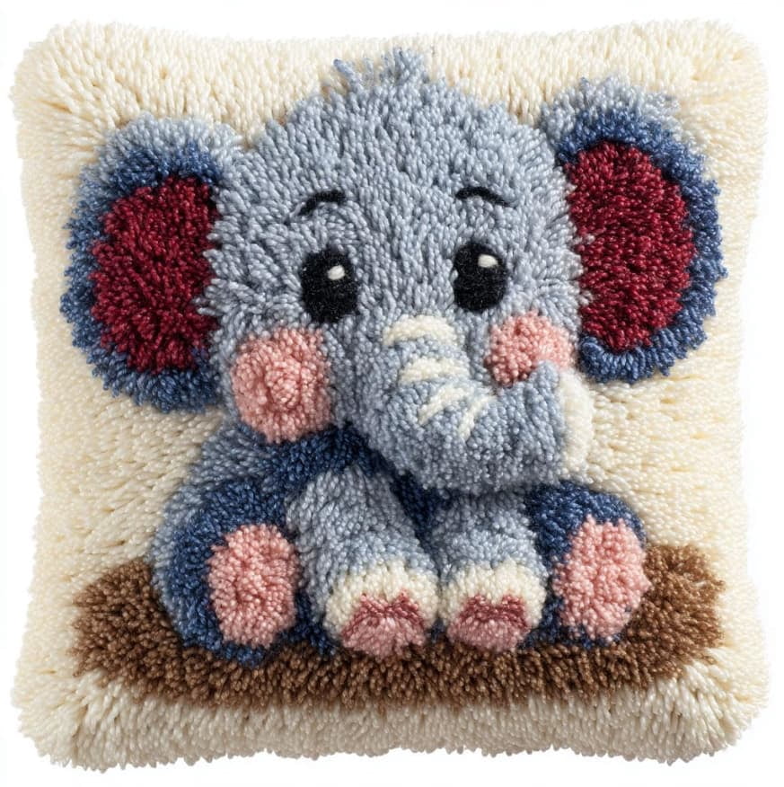 Latch Hook Cushion Kit, Baby Elephant Knitting Kits Cushion, Rug Making Kit For Starters, Latch Hook Kit For Beginners Adults, Latch Hook Kit 43X43Cm