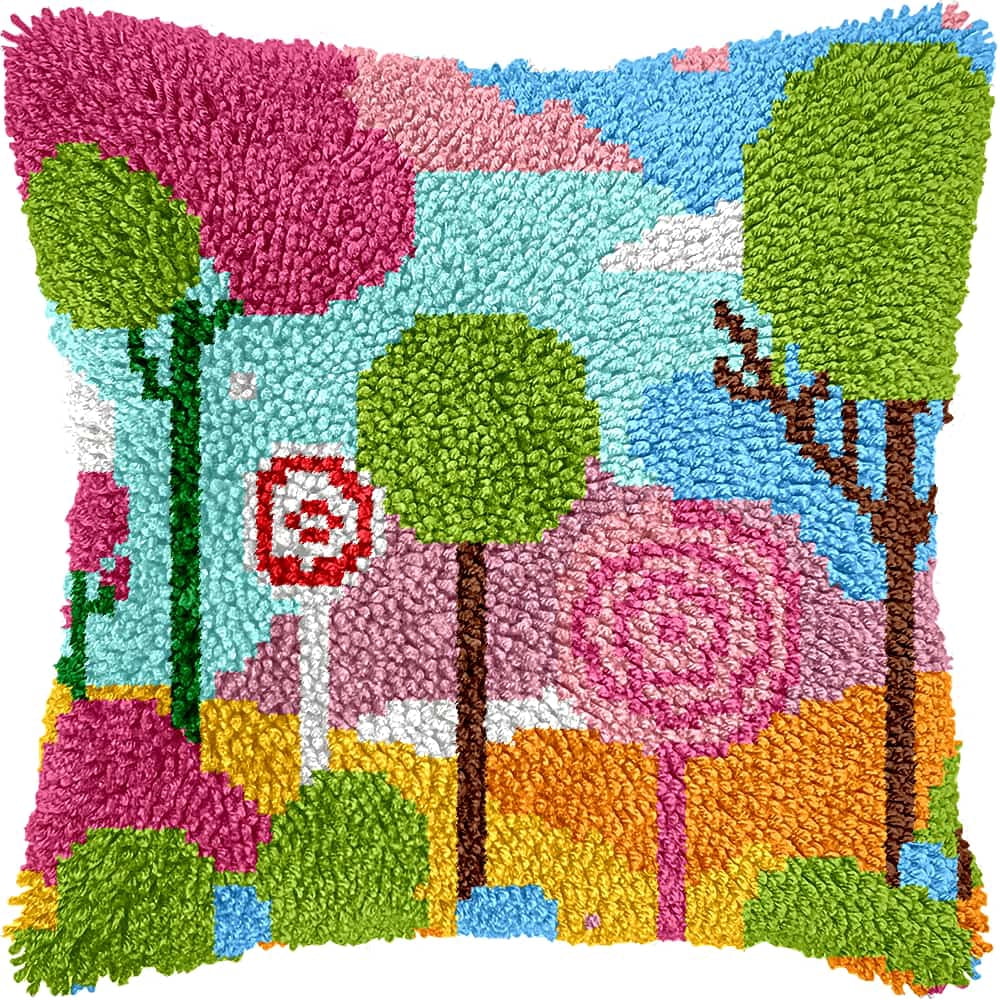 Latch Hook Cushion Kit, Cartoon Knitting Kits Cushion, Rug Making Kit For Starters, Latch Hook Kit For Beginners Adults, Latch Hook Kit 43X43Cm