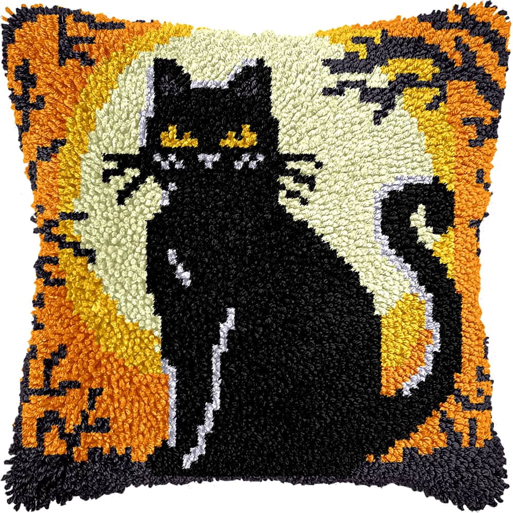 Latch Hook Cushion Kit, Cat Knitting Kits Cushion, Rug Making Kit For Starters, Latch Hook Kit For Beginners Adults, Latch Hook Kit 43X43Cm