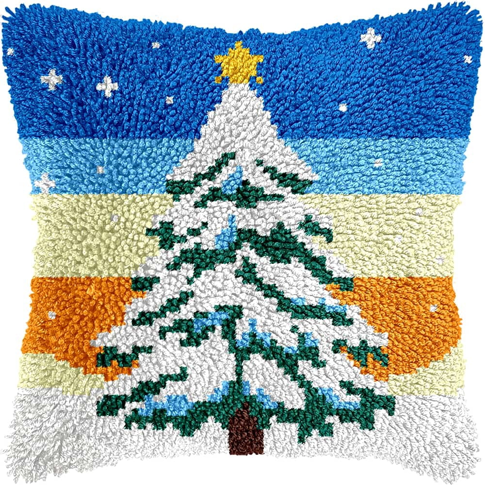 Latch Hook Cushion Kit, Christmas Tree Knitting Kits Cushion, Rug Making Kit For Starters, Latch Hook Kit For Beginners Adults, Latch Hook Kit 43X43Cm